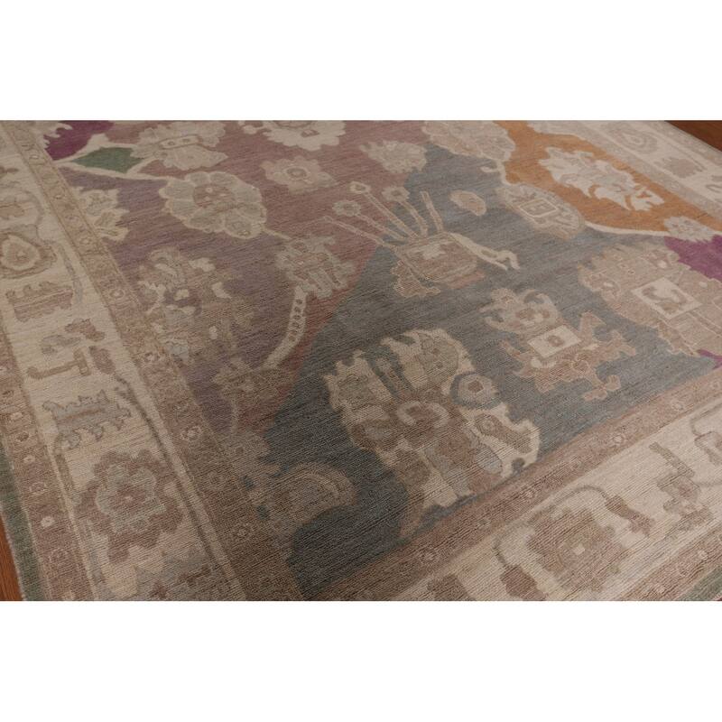 All-Over Floral Oushak Vegetable Dye Area Rug Handmade Wool Carpet - 8'11" x 12'4"
