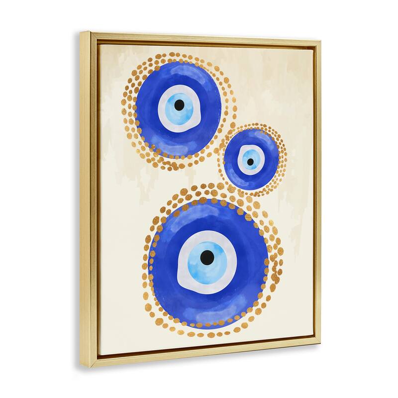 Stupell Round Blue Evil Eye Pattern Lustrous Dotted Detail Floater Frame, Design by Two Smart Blondes