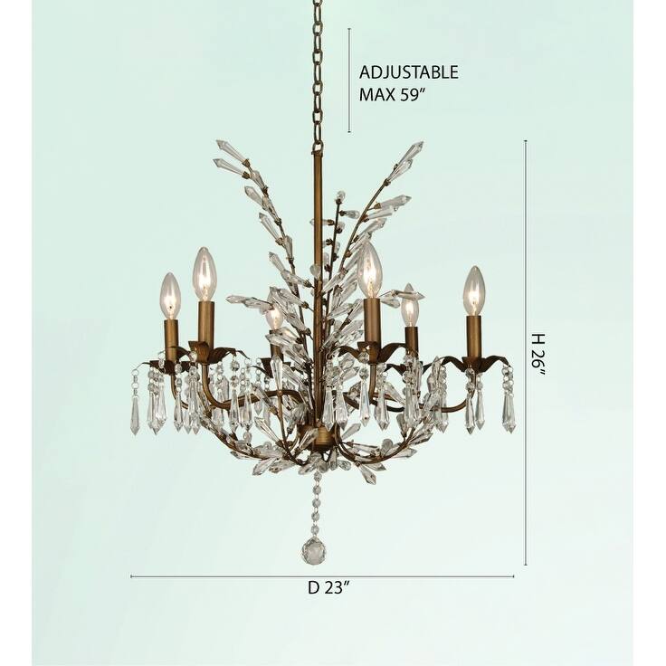 6-Light Bronze Chandelier With Clear Crystals