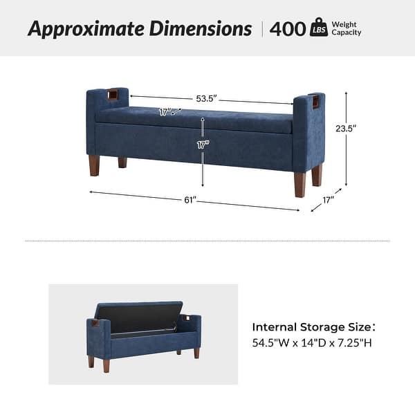 dimension image slide 1 of 3, Clara Modern 61"W Storage Bench with Solid Wood Legs by HULALA HOME