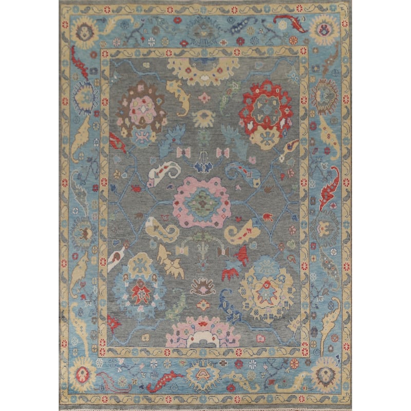 Gray & Blue Oushak Oriental Area Rug Handmade Wool Carpet - 8'11"x 11'8"
