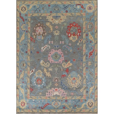 Gray & Blue Oushak Oriental Area Rug Handmade Wool Carpet - 8'11"x 11'8"