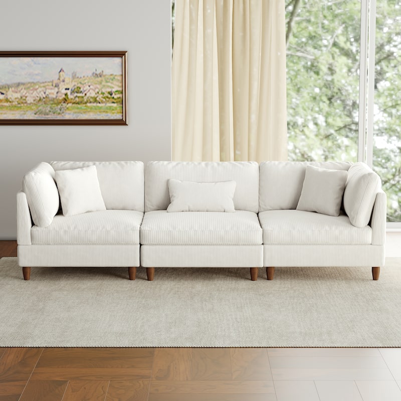 Jannae 112.12'' Upholstered Corduroy Sofa - Beige