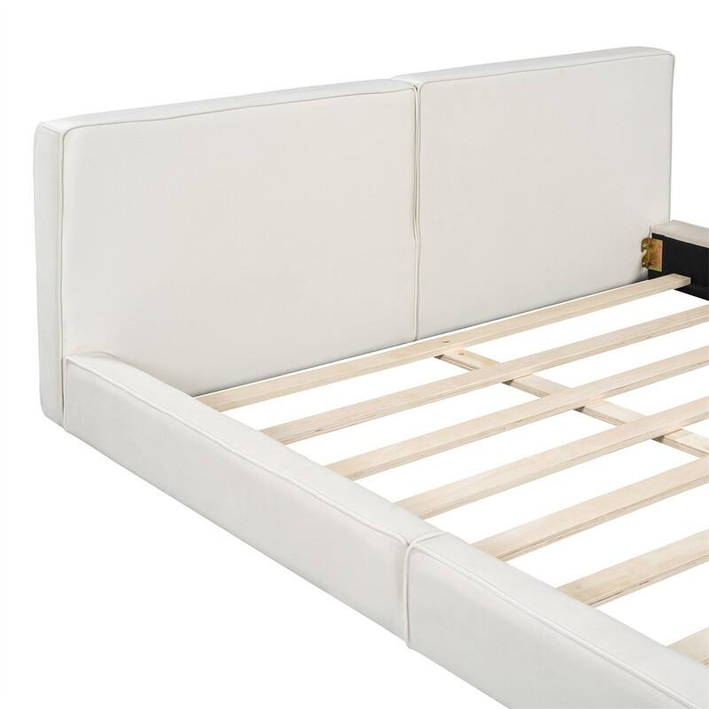 Queen Size Upholstered Platform Bed with Solid Frame and Headboard, Velvet Grounded Bed with Slats Support