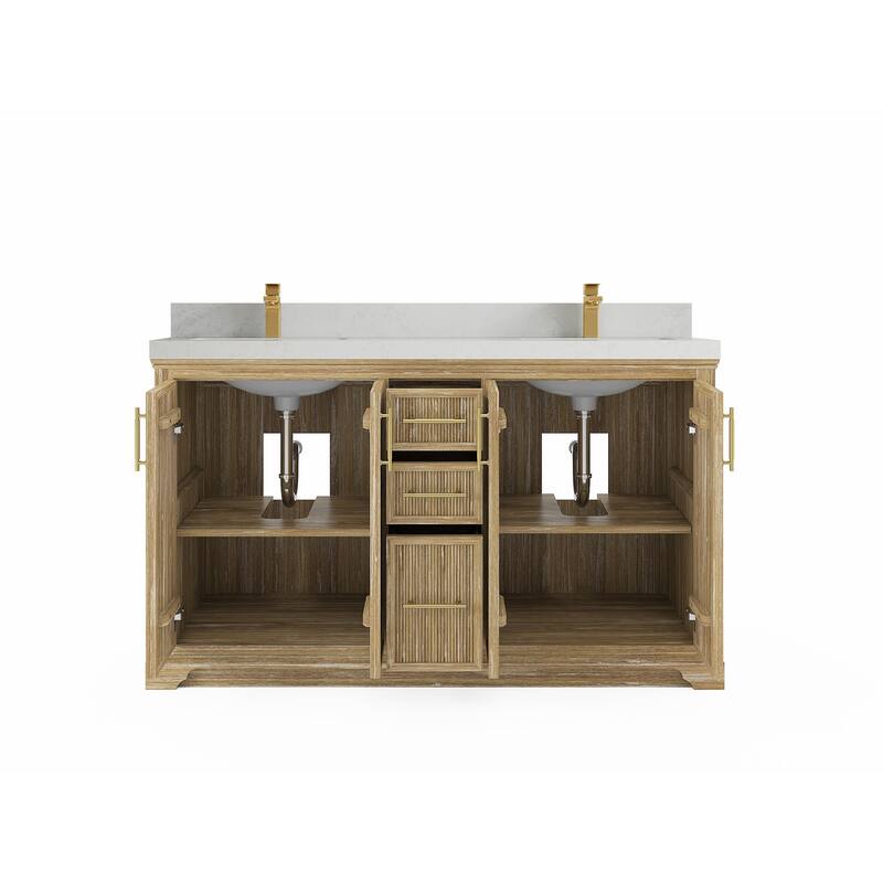 Willow Collections 60 x 22 Alys Solid Teak Wood Double Sink Bathroom Vanity with Quartz or Marble Countertop