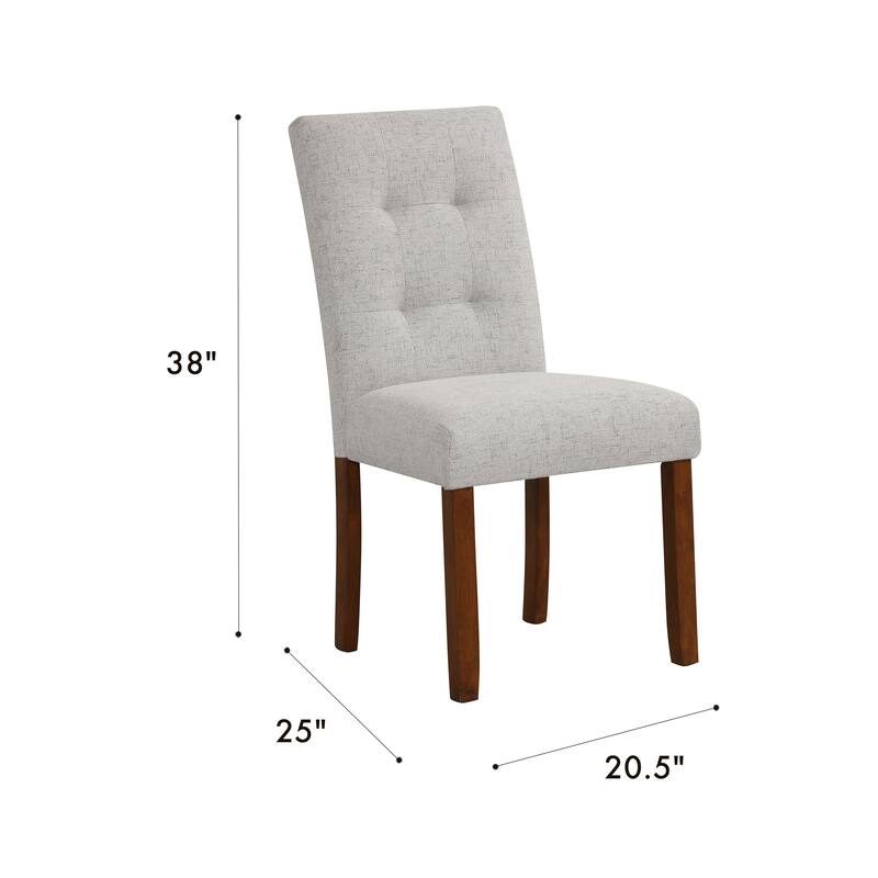 Rei Dining Chair Set of 2, Wood Frame, Tufted Gray Woven Fabric