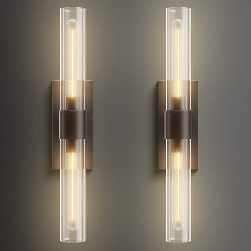 KAYLA Modern Glass Wall Sconces, Indoor Wall Lighting Wall Light Fixtures, Vanity Light with Glass Shade(2-Sets) - 2 - BLACK-24"-2 PACK