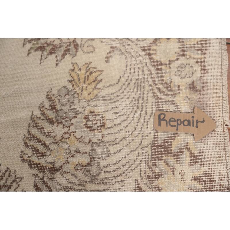 Anatolian Turkish Vintage Rug Handmade Distressed Beige Wool Carpet - 6'1" x 9'7"