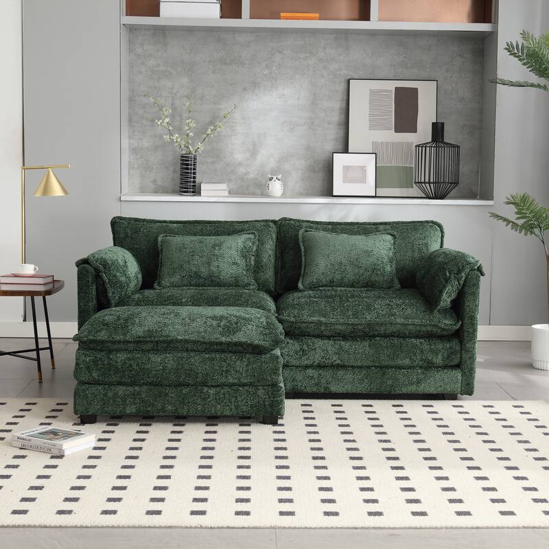 76'' Oversized Chenille Loveseat Sofa with Movable Ottoman Small Sofa for Apartment