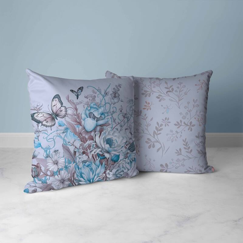 Garden Delights Faux Suede Reversible Throw Pillow Light and Blue