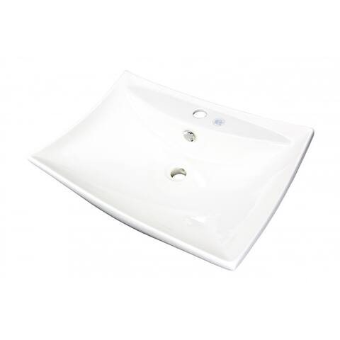 Bathroom Sink 23.5" Biscuit Porcelain Rectangular Wall Hung Vessel Sink with Overflow and Faucet Hole Renovators Supply