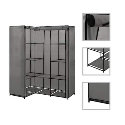 vidaXL Closet Corner Wardrobe Bedroom Closet Freestanding Clothing Rack Rail - 51.2" x 34.3" x 66.5"