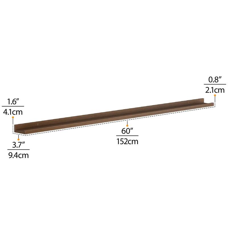 Wallniture Denver Picture Ledges, Photo Display Shelves for Wall, 60" , Walnut, Set of 2