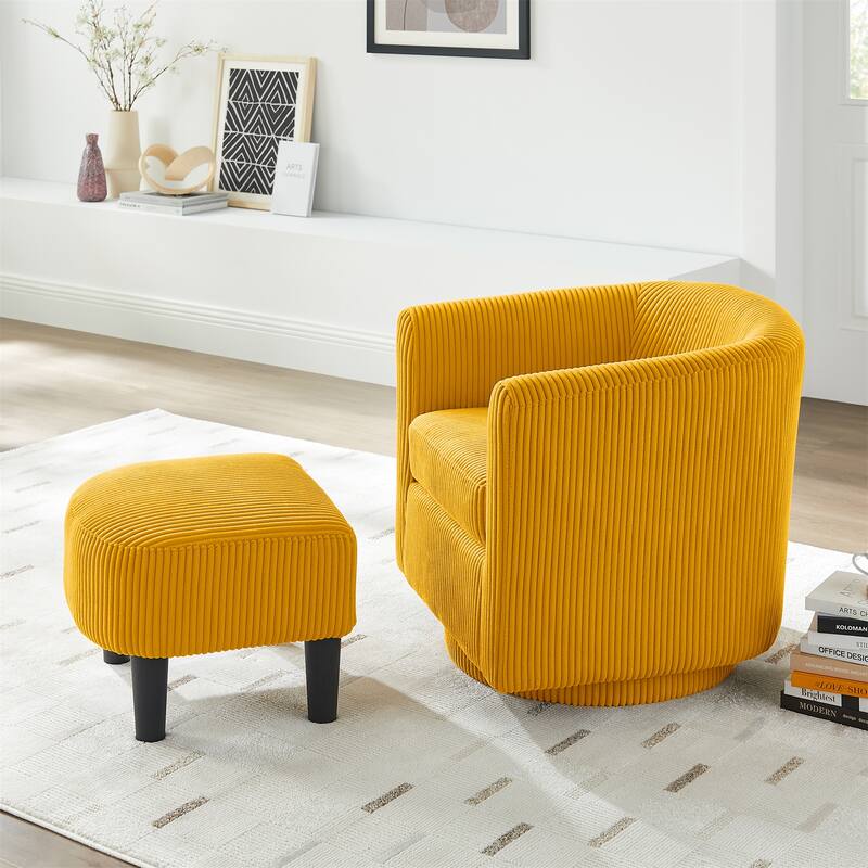 Corduroy Swivel Accent Chair with Ottoman