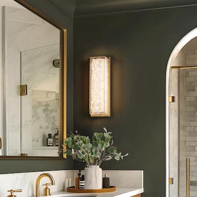 Modern Glam 1-Light Gold Resin Wall Sconce Rectangle LED Dimmable Vanity Light for Bathroom Room - 4.3" L x 3.5" W x 13.7" H