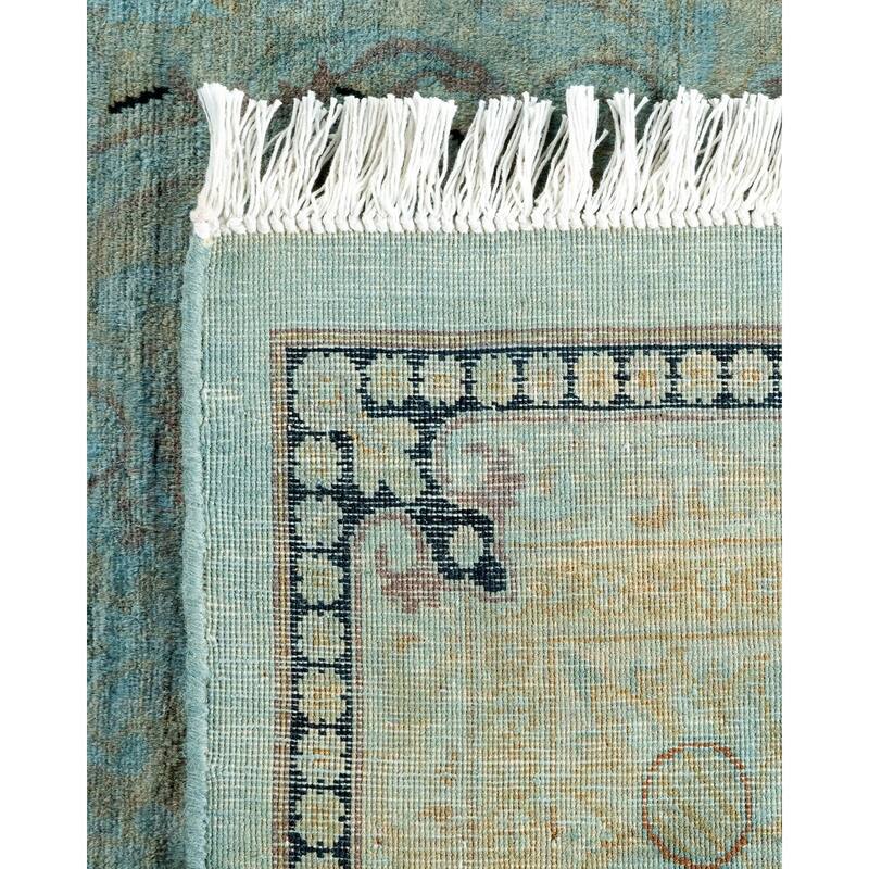 Overton Hand Knotted Wool Vintage Inspired Modern Contemporary Overdyed Blue Area Rug - 6' 3" x 9' 8"