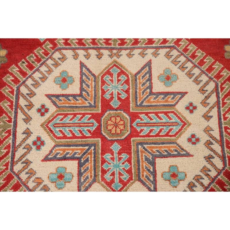 Geometric Kazak Living Room Area Rug Hand-Knotted Wool Carpet - 6'8" x 10'3"