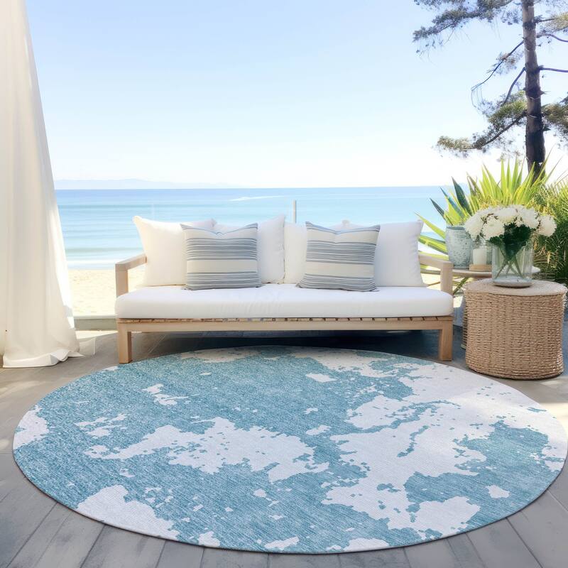 Machine Washable Indoor/ Outdoor Chantille Abstract Rug - Sky - 8' x 8'