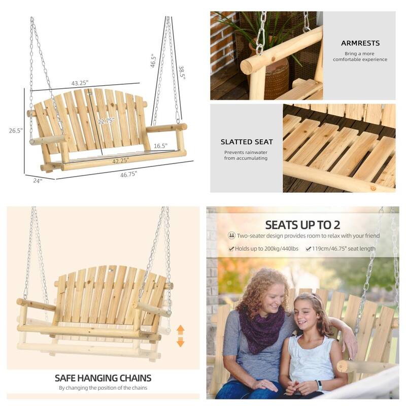 2 Seater Patio Hanging Outdoor Swing Bench with Metal Chains