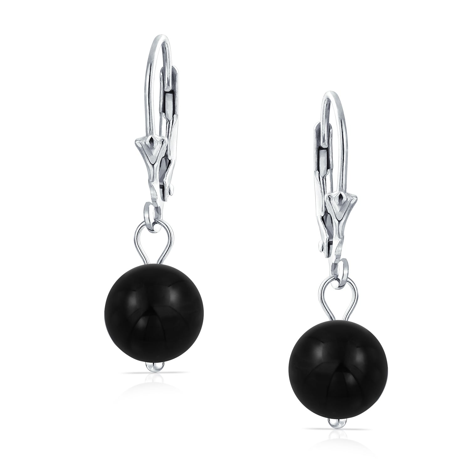 925 Sterling Silver Black Onyx Ball Drop Dangling Earrings