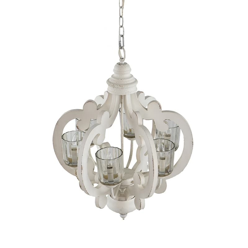 Farmhouse Chandelier, 6-Light Wood Chandelier Pendant Light Fixture with Adjustable Chain , Bulb Not Included