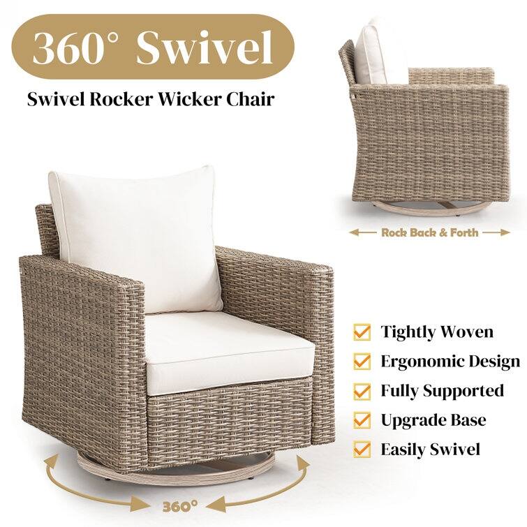 9 - Person Outdoor Wicker Patio Conversation Furniture Set With Swivel Chairs