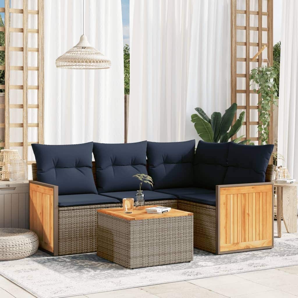 vidaXL 5 Piece Patio Sofa Set with Cushions Gray Poly Rattan - 69.3x27.2x47.6