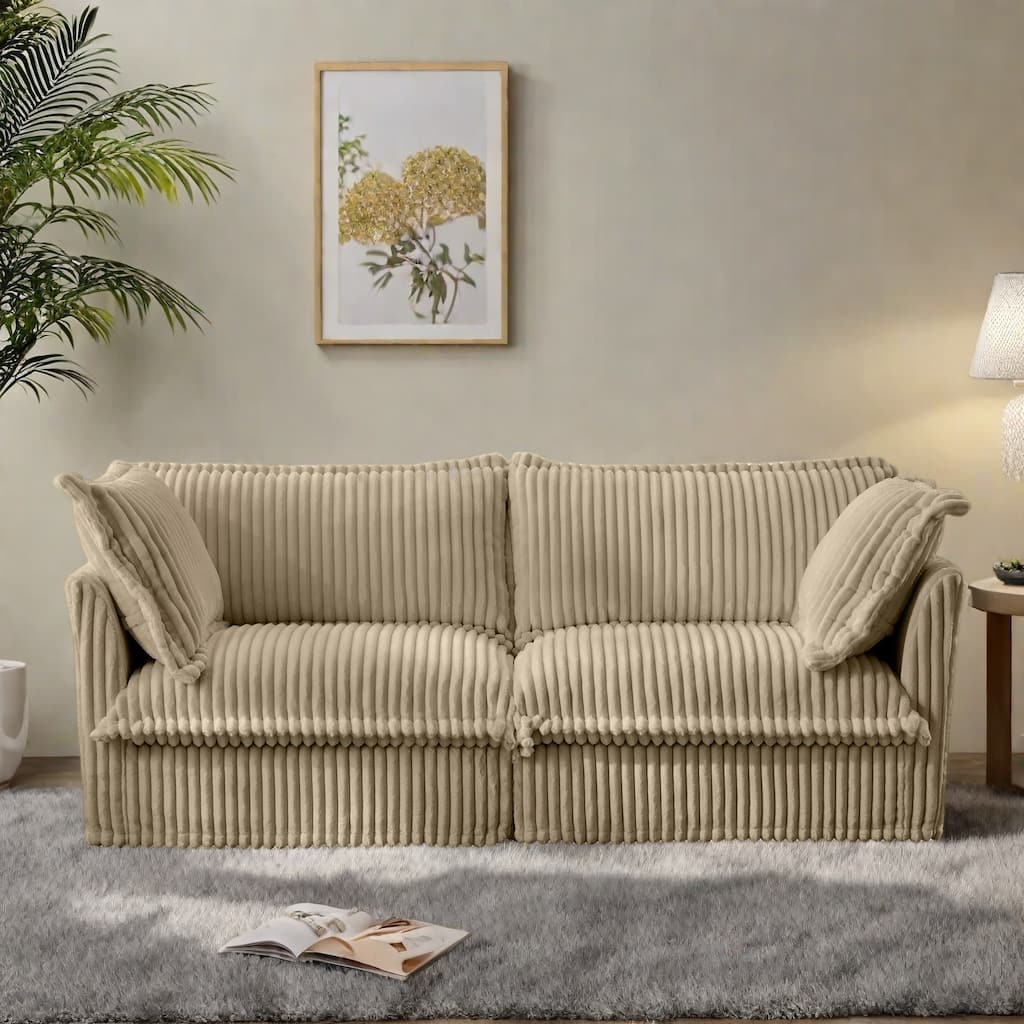 83.4" Corduroy 2-Seater Soft Multiple Sofa with Big Pillows for Living Room