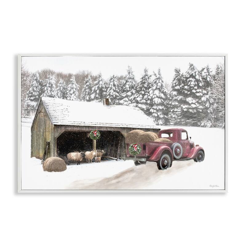 Stupell Snowy Winter Farm Sheep Framed Giclee Art Design By Robin-Lee Viera - 18 x 12 - White