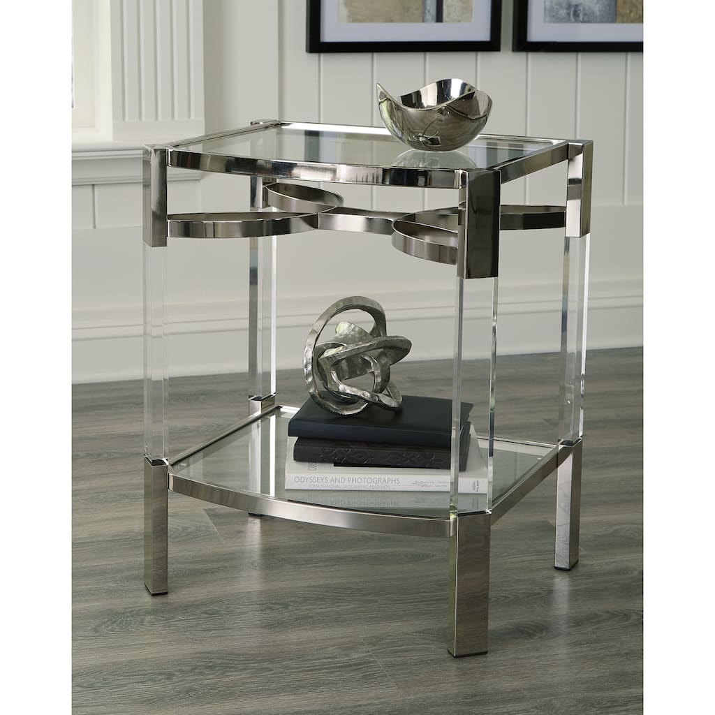 Chaseton Contemporary Clear/Silver Accent Table - 22"W x 18"D x 26"H
