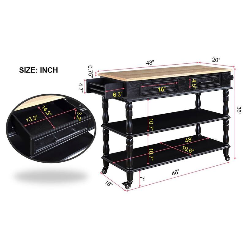 Rolling Kitchen Island with Storage, Wheels, Wine and Spice Rack