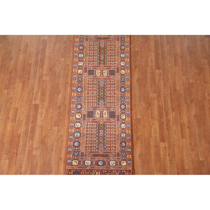 Orange Khotan Runner Rug Hand-Knotted Wool Carpet - 2'6"x 8'0"