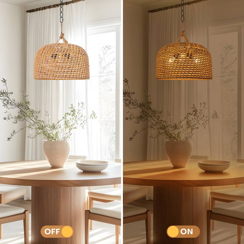 3-Light Hand-Woven Rattan Dome Pendant - 17.72"