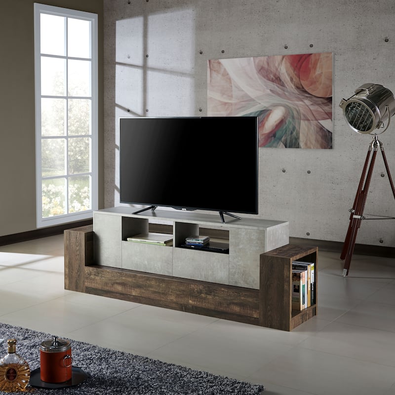 DH BASIC Urban Cement and Reclaimed Oak 71" Wide TV Stand by Denhour - Reclaimed Oak/Cement