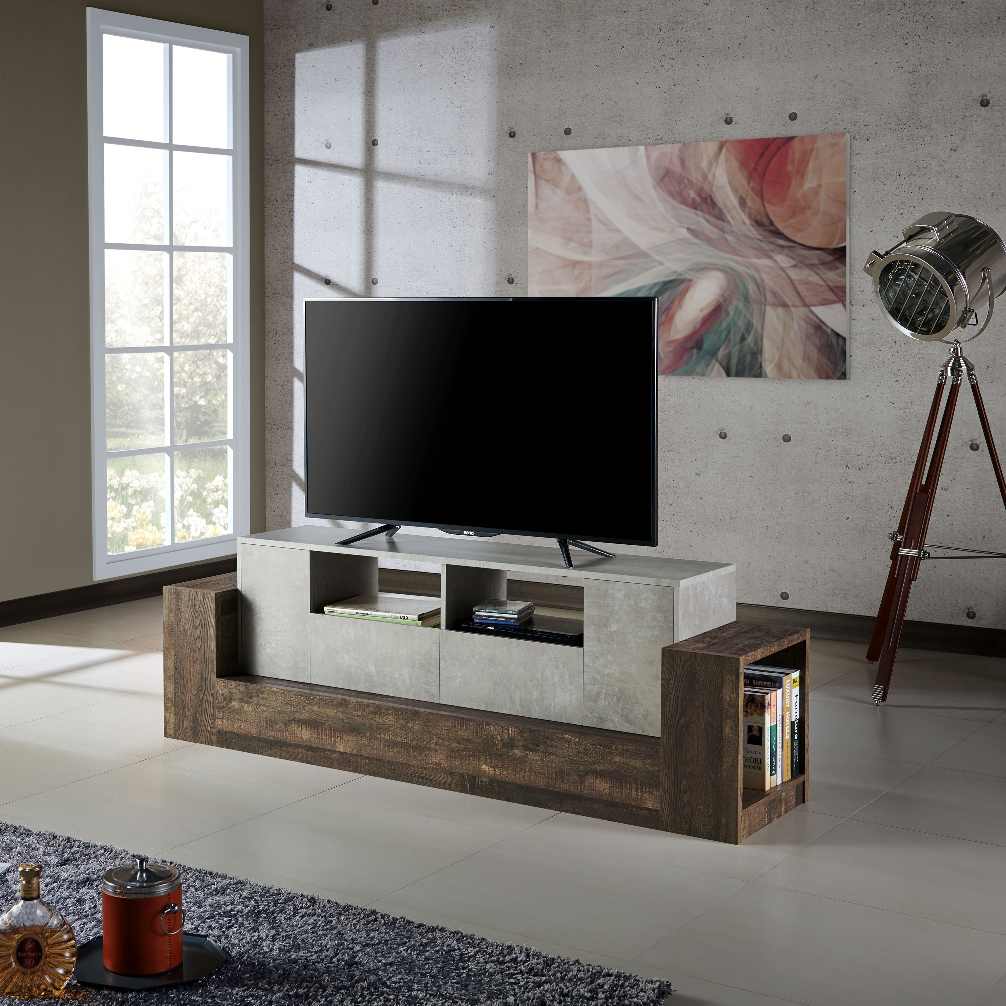DH BASIC Urban Cement and Reclaimed Oak 71" Wide TV Stand