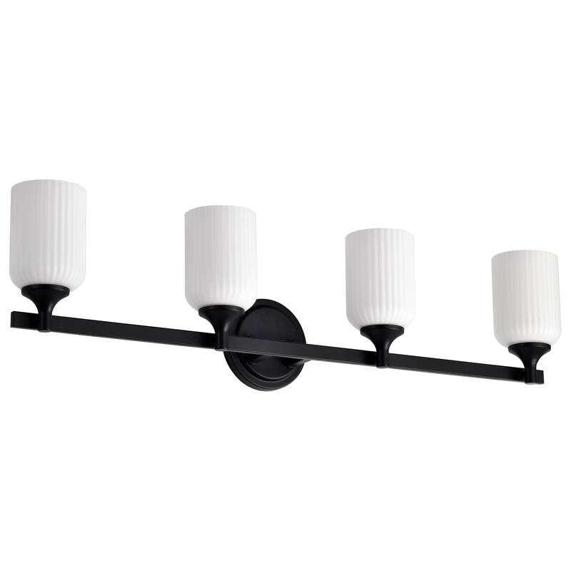 Solara 4 Light Vanity Matte Black Finish Frosted Ribbed Glass - Matte Black
