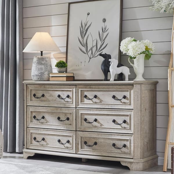 slide 2 of 104, Farmhouse Drawers Dresser, Wood Chest of Drawers, Dressers Organizer Light Rustic Oak - 6-drawer
