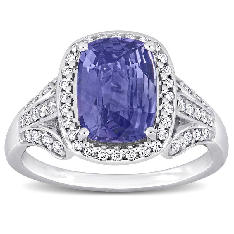 Miadora 3 1/10ct TGW Violet Sapphire and 5/8ct TDW Diamond Halo Ring in 14k White Gold
