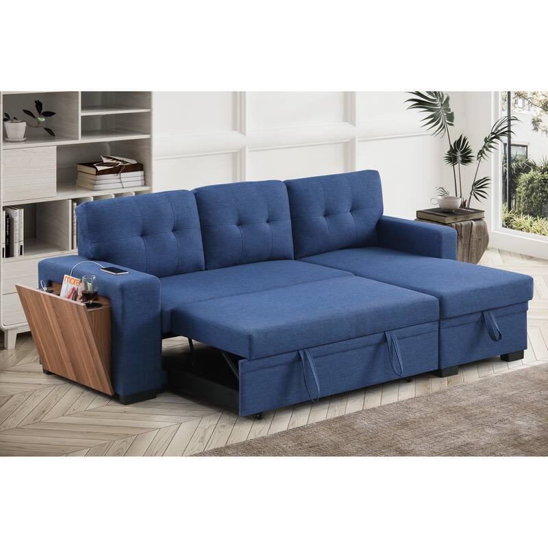 Blue Linen 3-Piece Upholstered Sectional Sofa - Multi-Color