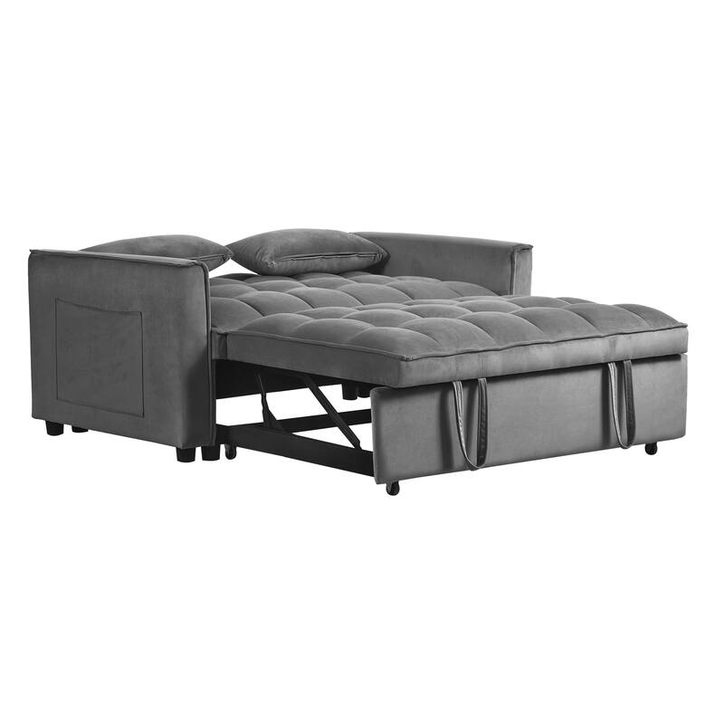 52.75" Velvet 2-Seater Sleeper Sofa, Pull-Out Bed and Adjustable Back