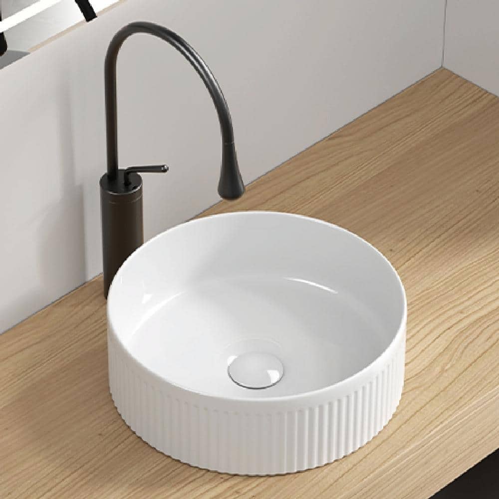 Small Bathroom Sink - 14 Inch Round Above Counter Porcelain Ceramic Vessel Sink