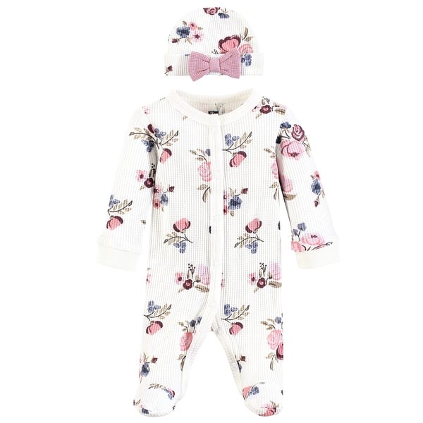 slide 1 of 1, Hudson Baby Girls Thermal Preemie Sleep and Play and Cap, Dusty Rose Floral, Preemie - Dusty Rose Floral Preemie - Dusty Rose Floral