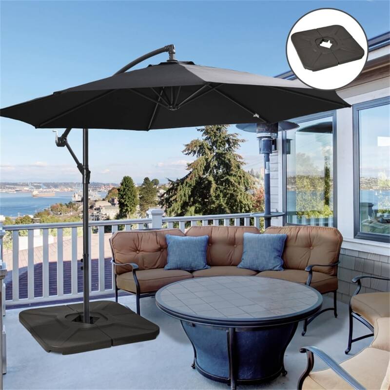 Set of 4 Cantilever Umbrella Base Weights HDPE Outdoor Fillable with Water or Sand for Offset Parasols Brown