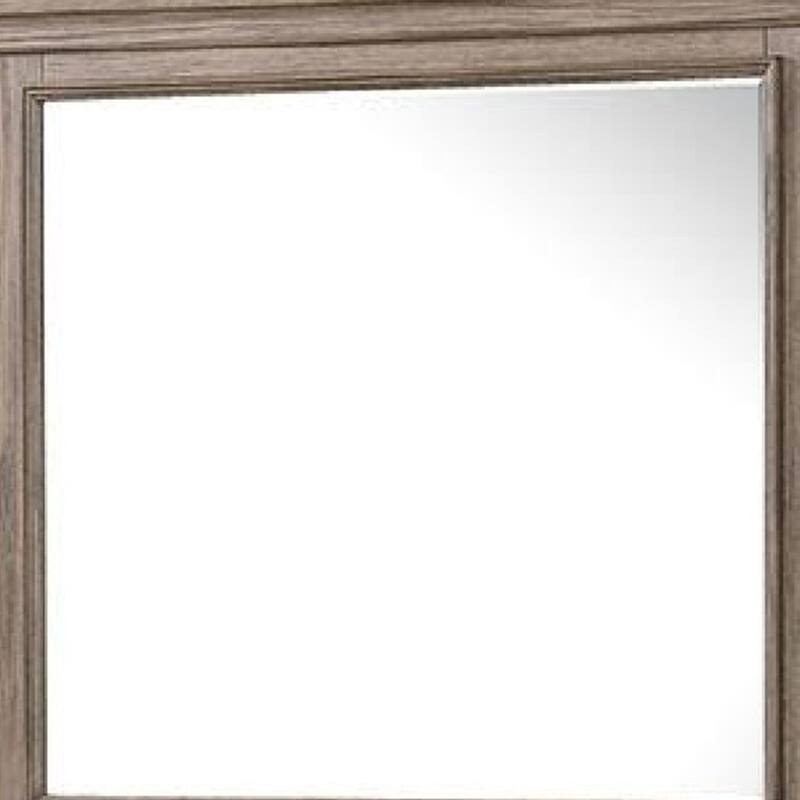 Roi Dresser Mirror, Beveled Glass, Weathered Gray Solid Wood, 38x42