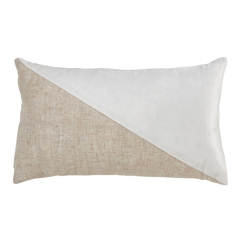 Velvet Lumbar Pillow With Geometric Design - Cover Only - White