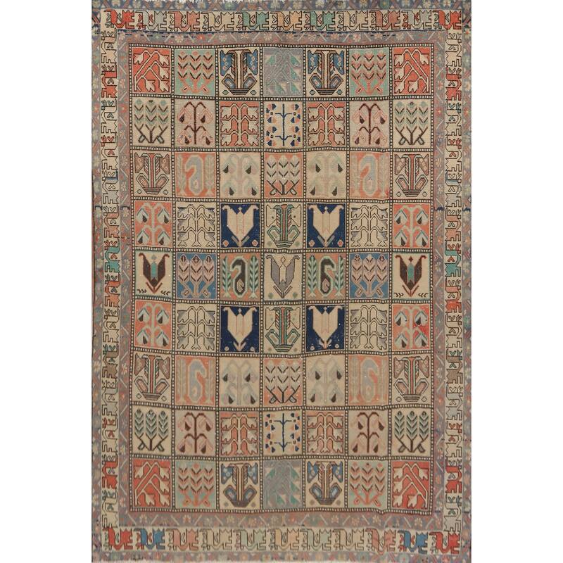 Hand Knotted Oriental 100% Wool Carpet Traditional Geometric Peach Bakhtiari Area Rug - 9' 4'' X 6' 11''
