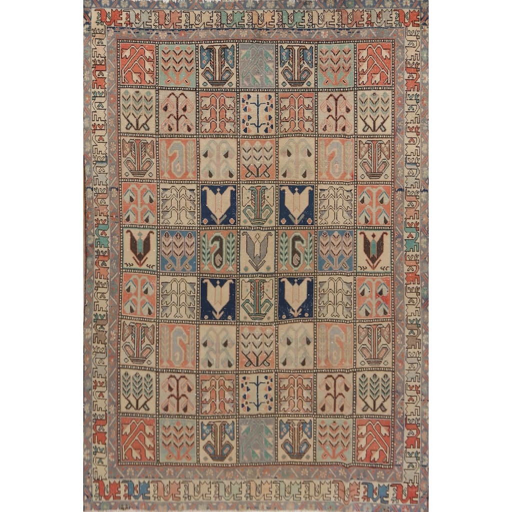 Hand Knotted Oriental 100% Wool Carpet Traditional Geometric Peach Bakhtiari Area Rug - 9' 4'' X 6' 11''