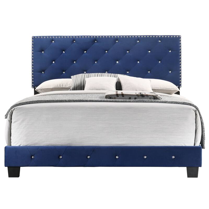 Full Size Velvet Platform Bed with Sturdy Frame and Easy Assembly