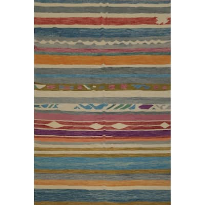 Hand Woven Oriental 100% Wool Carpet Southwestern Modern Multi-Colored Kilim Area Rug - 10' 9'' X 8' 0''