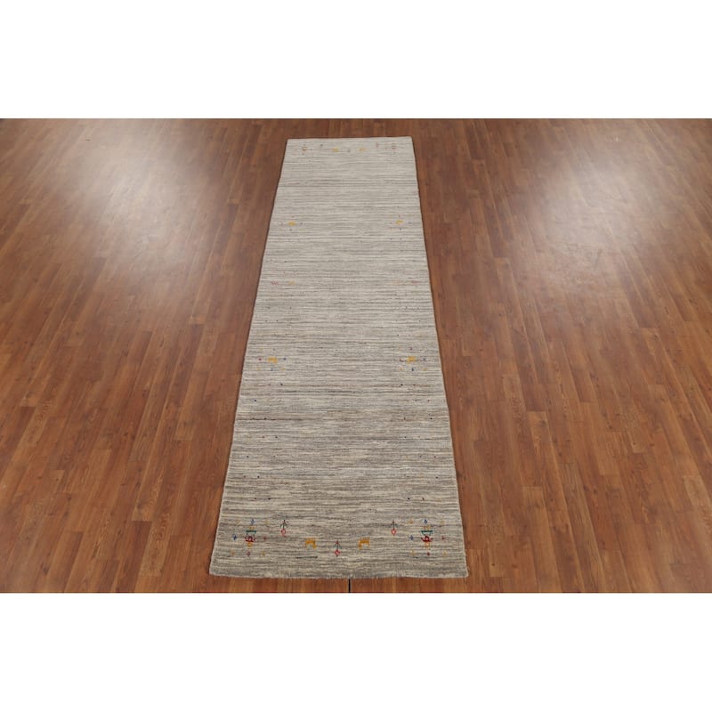 Striped Gabbeh Indian Runner Rug Hand-Knotted Wool Carpet - 2'11"x 9'8"